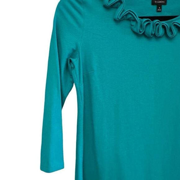 Talbots teal shift dress with floral neck line- size s - Picture 2 of 8